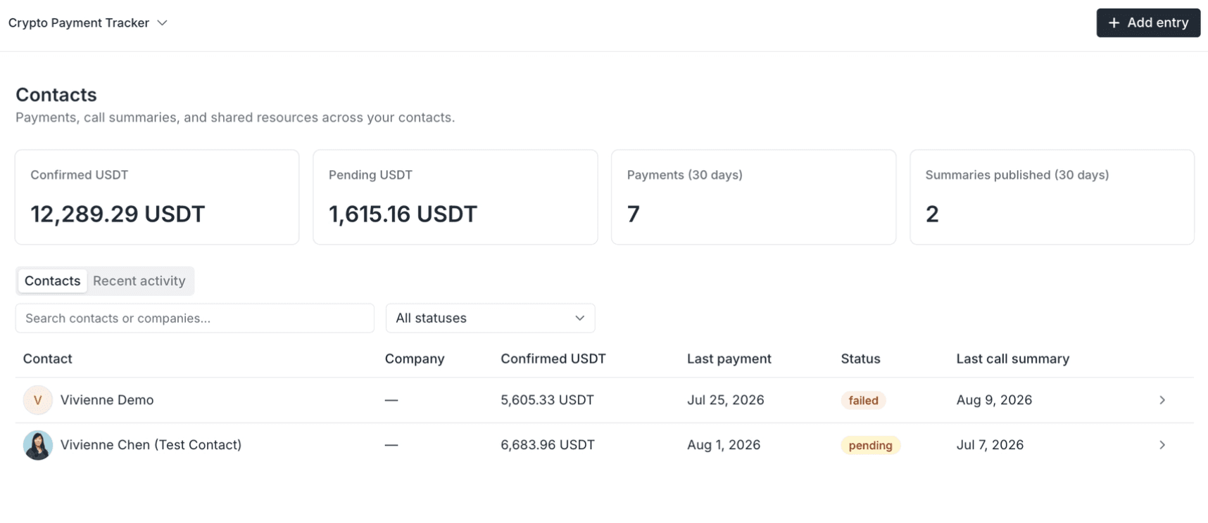 Crypto Payment Tracker screenshot
