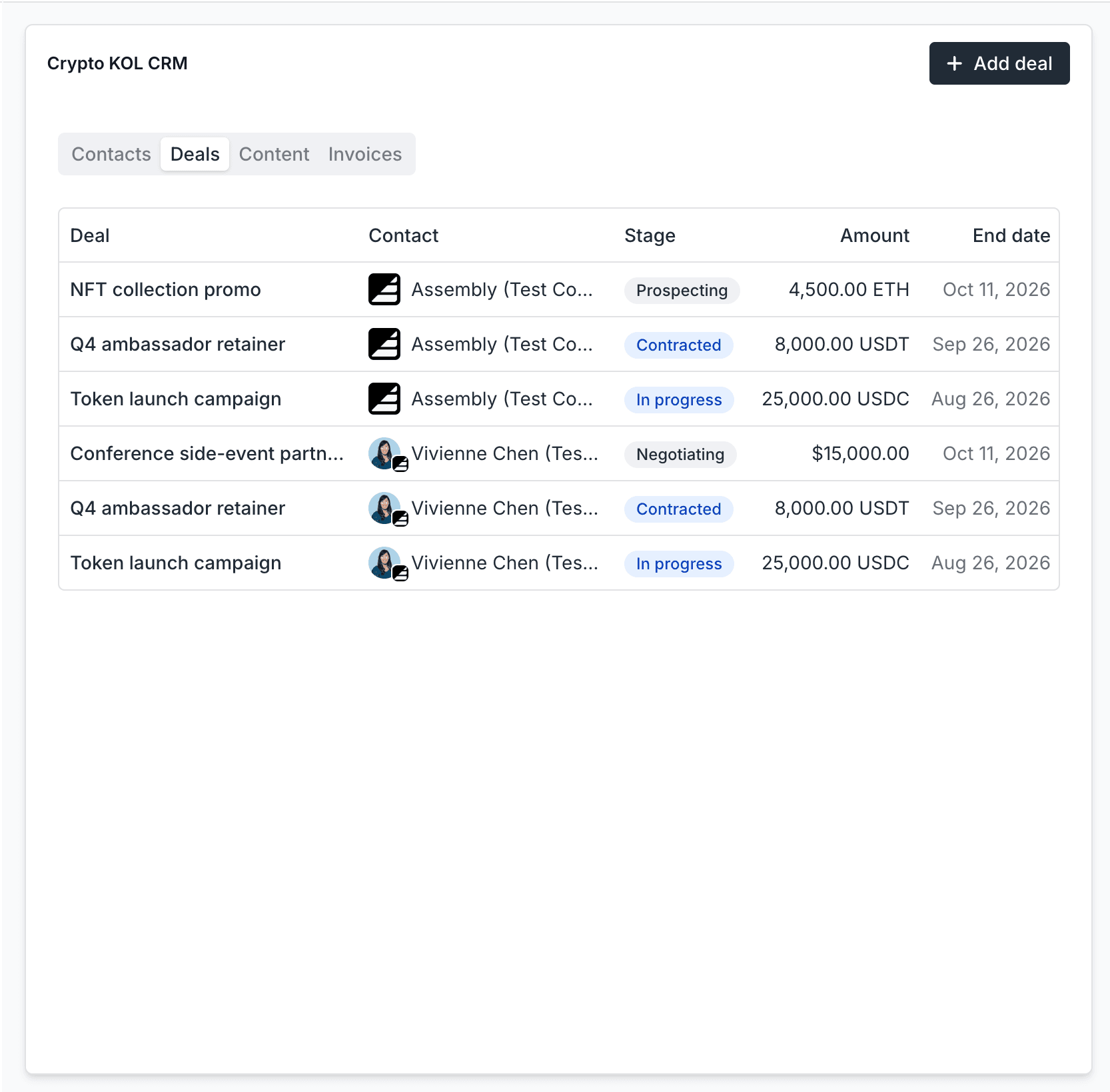 Crypto KOL CRM screenshot