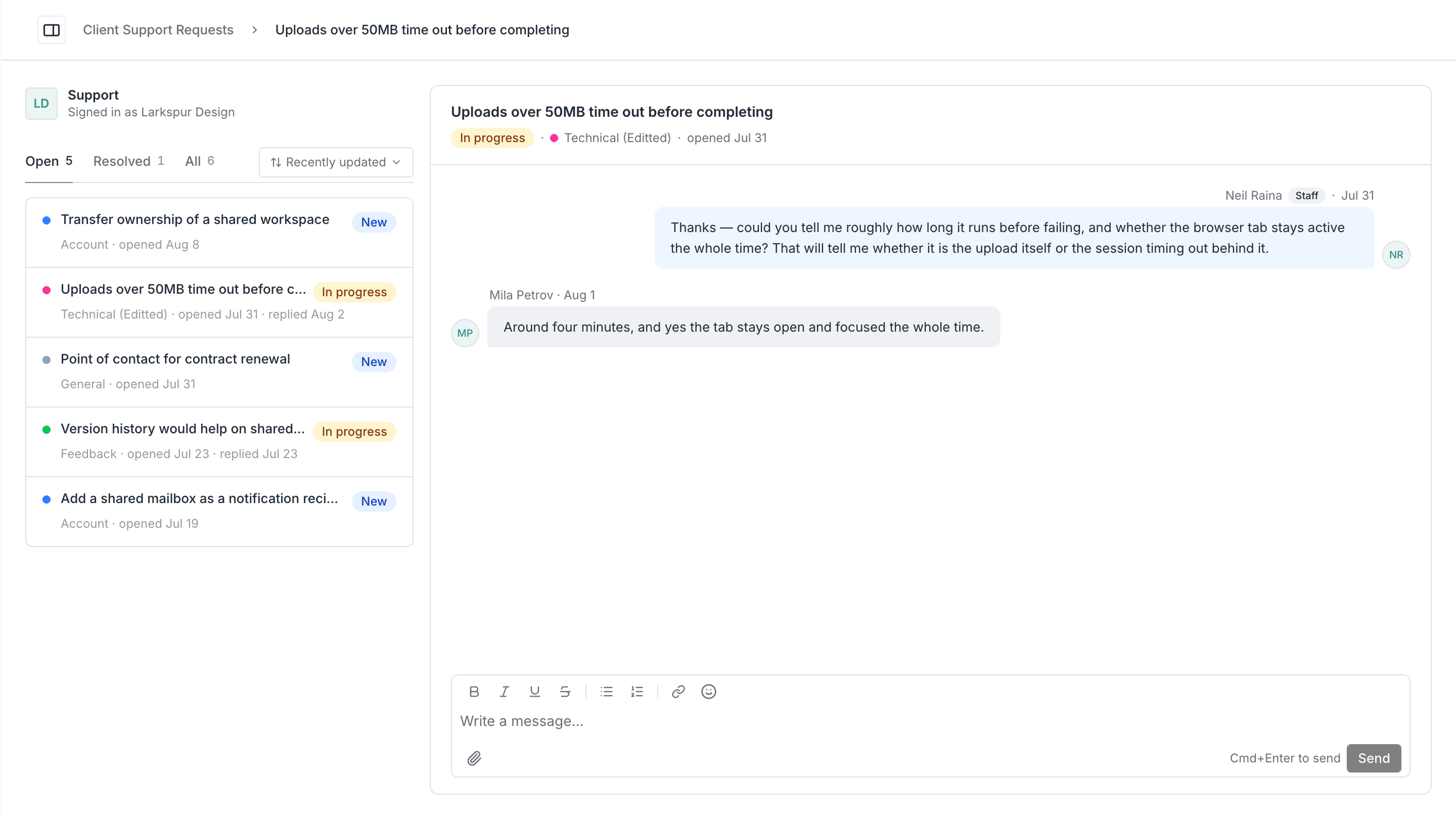 Client Support Requests preview 1